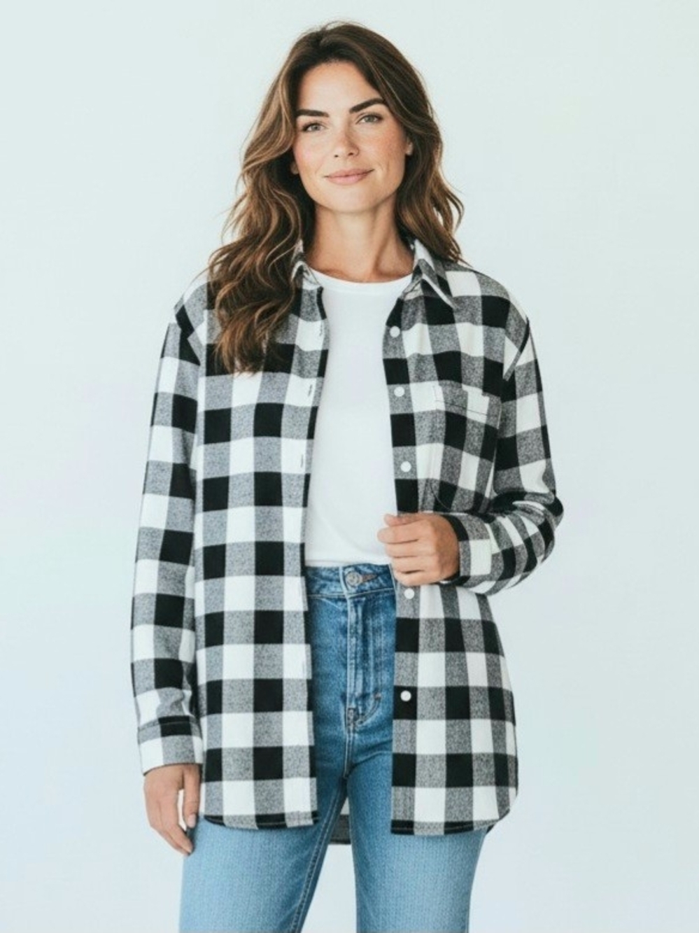 Anthropologie Black & White Buffalo Plaid Button-Front Shirt
